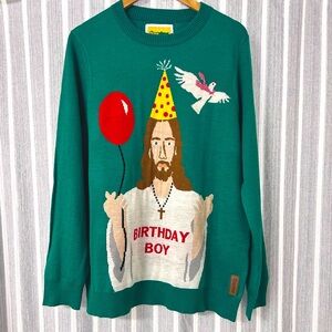 Tipsy Elves Christmas Sweater Birthday Boy Green Men’s LG